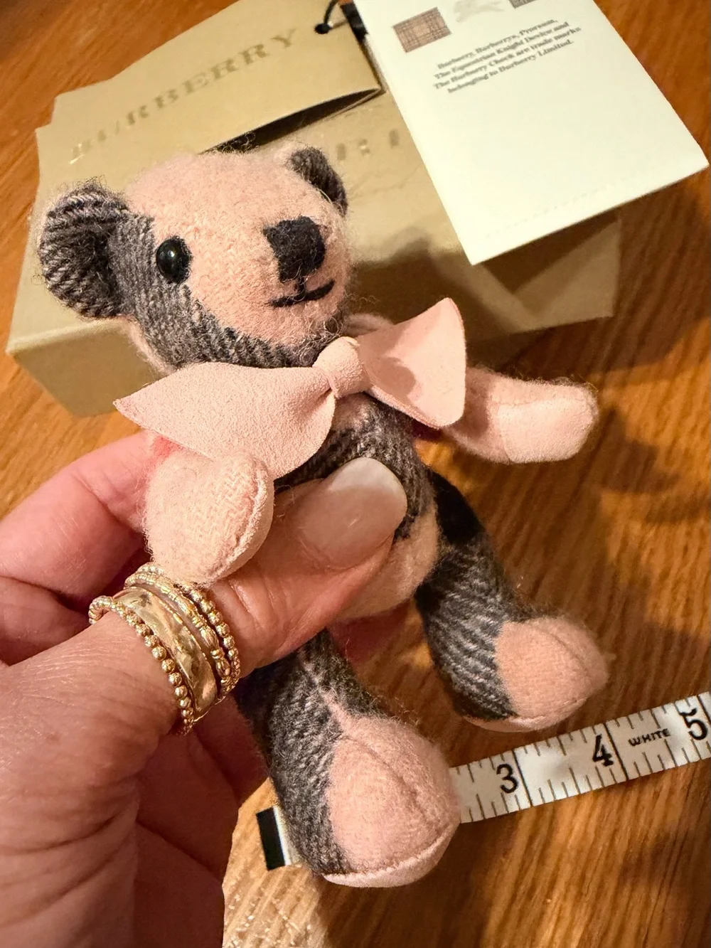 Authentic Burberry Pink & Gray Traditional Plaid Teddy Bear Bag Charm & Keyring